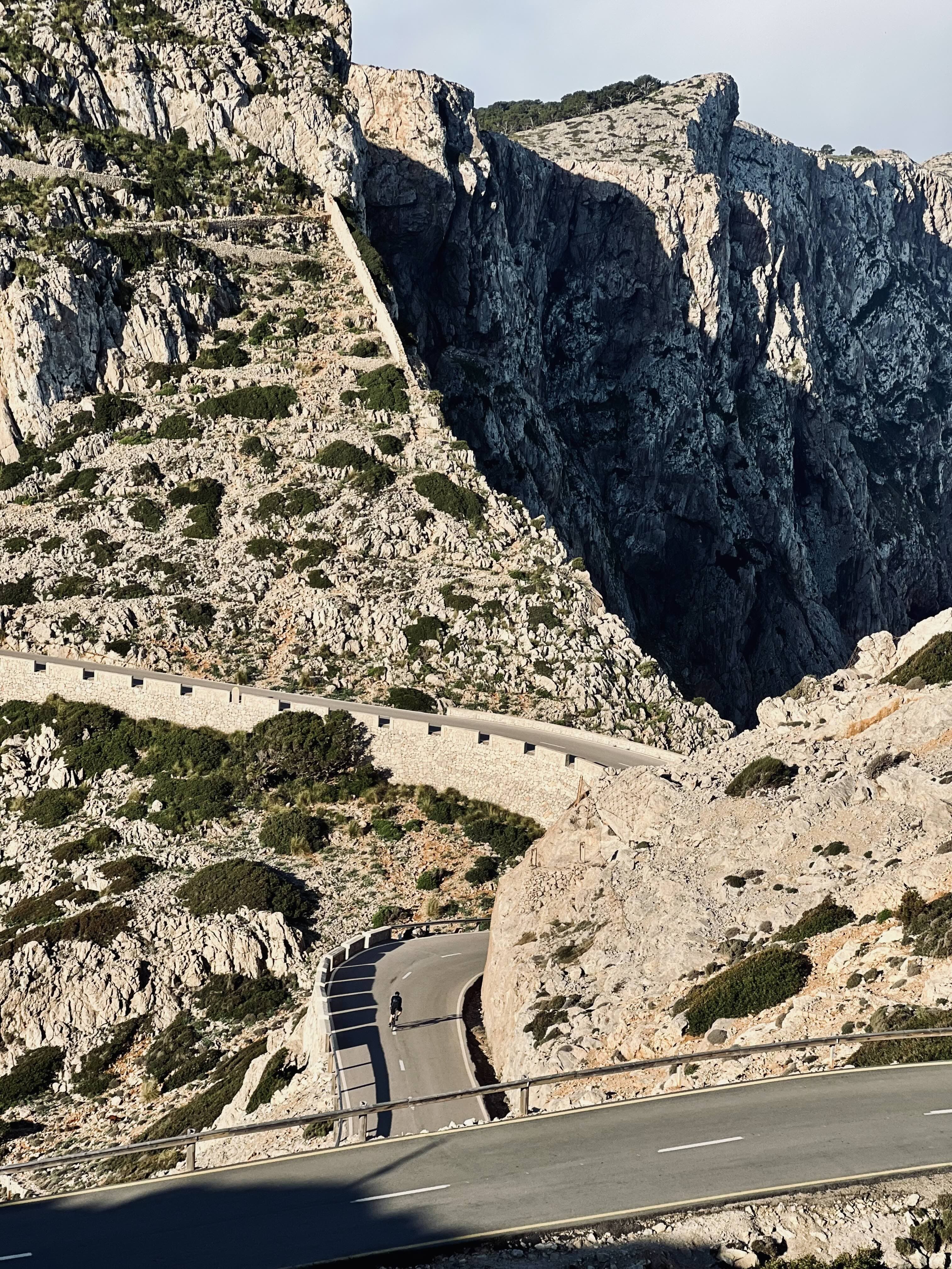 Cyclist on mountain road