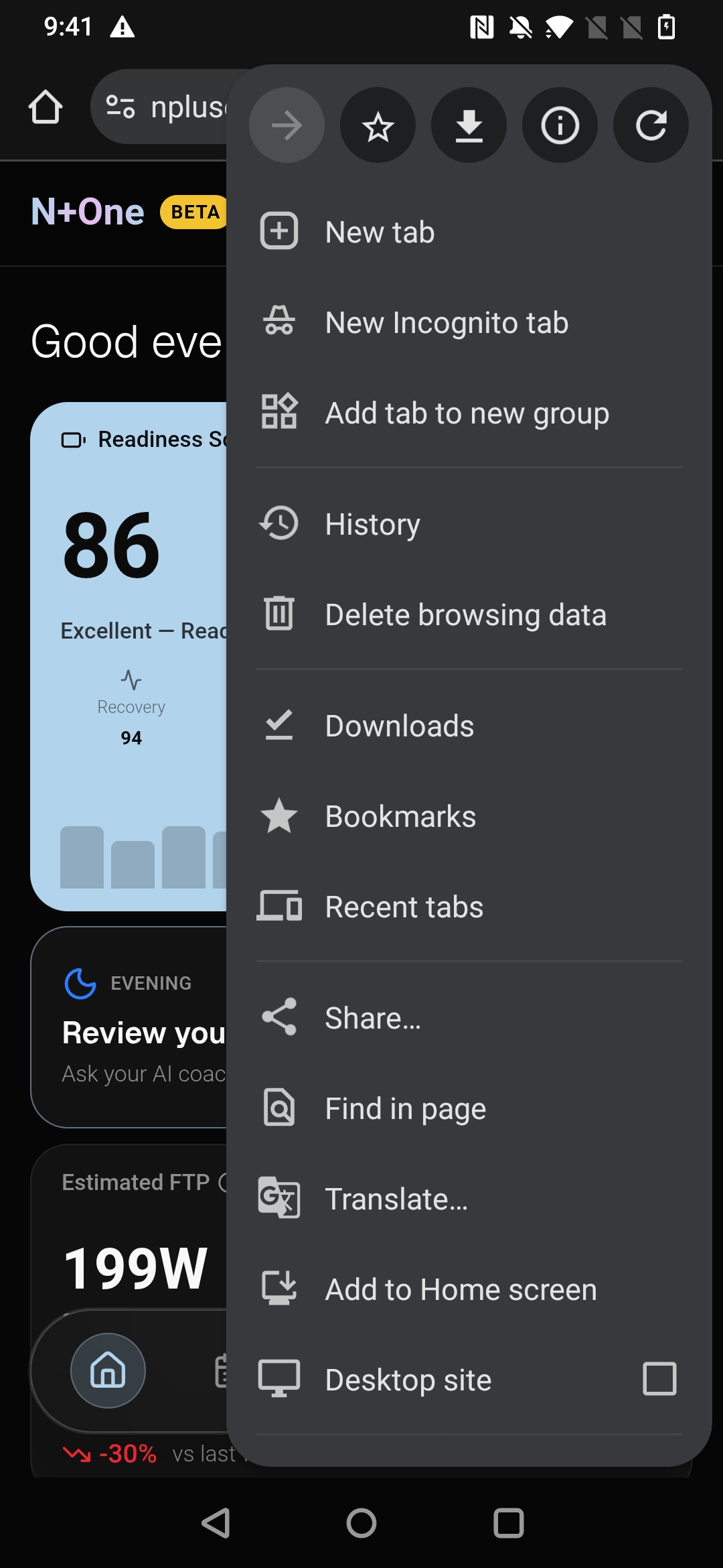 Placeholder: Chrome on Android – menu and Install app / Add to Home screen